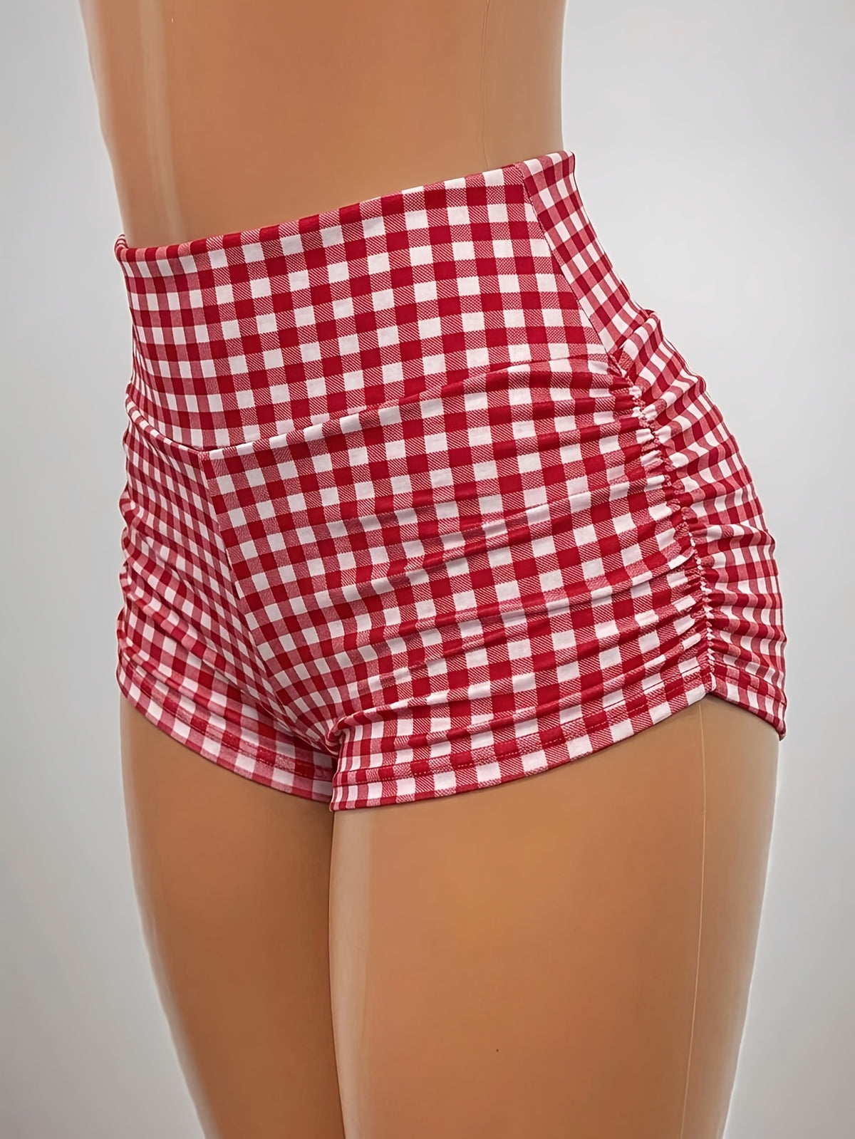 Women's Casual Minimalist Leggings, Red Plaid Print, Versatile Casual Outfit - Red