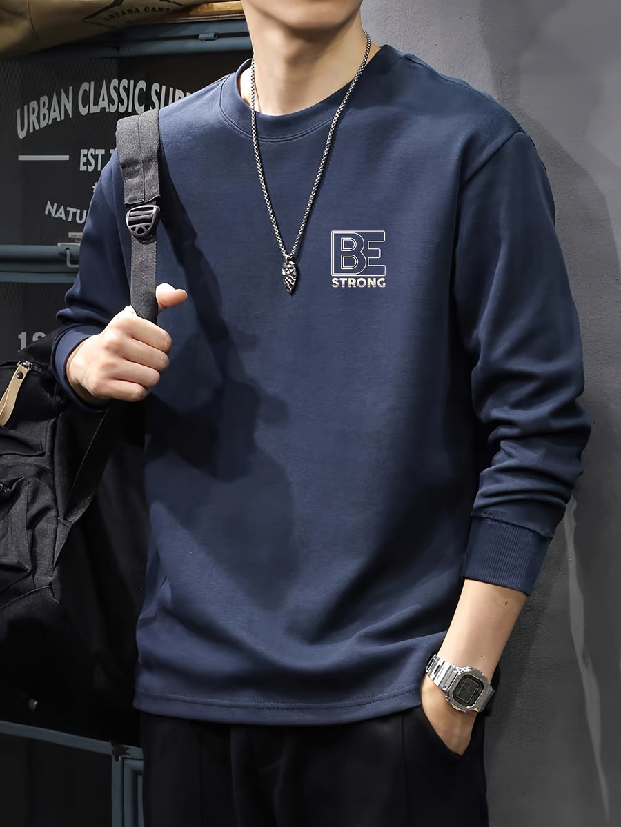 [Genghis Khan & Sue Dian] 2024 New Men'S Round Neck Long Sleeve T-Shirt Loose Plus Size Trendy Brand T-Shirt Spring Autumn Sweatshirt Base Layer Men'S C005-D - Navy Color