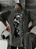 Men'S 100% T-Shirt, Spartan Warrior Discipline Print, All-Season Wear, Casual Sporty Comfortable Breathable - Dark Gray