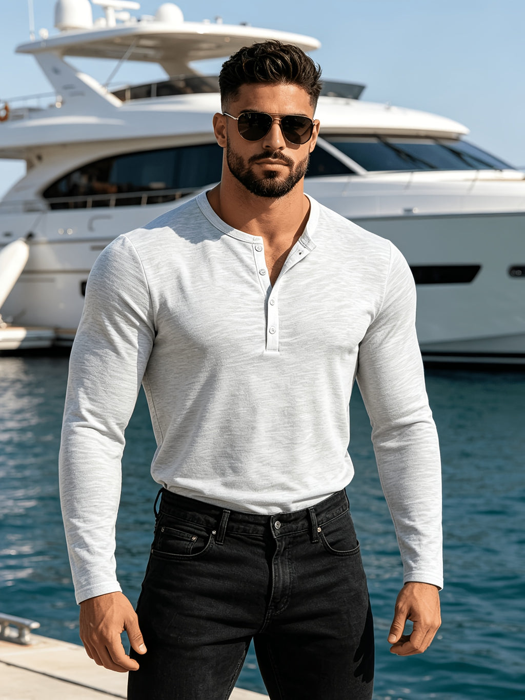 2pcs New Men's Fashionable Sporty Long-Sleeve Pure Cotton Henley Button-Up Shirt, Spring/Autumn Casual, Comfortable, Soft, Trendy, Simple, High-End, Versatile, and Refreshing - Mixed colors