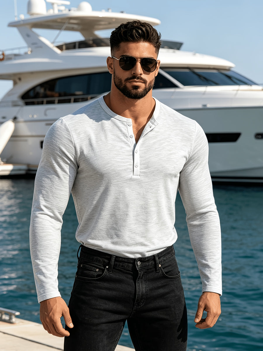 2pcs New Men's Fashionable Sporty Long-Sleeve Pure Cotton Henley Button-Up Shirt, Spring/Autumn Casual, Comfortable, Soft, Trendy, Simple, High-End, Versatile, and Refreshing - Mixed colors