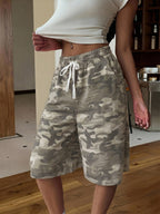 Casual Retro Camouflage Print Street Style Y2K Fashion Wide Leg Bermuda Shorts, Suitable for Daily Wear - Mixed colors
