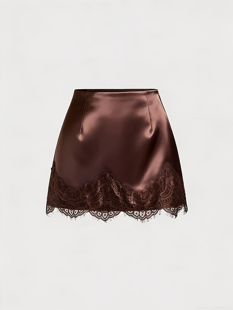 Vintage Satin Casual Chic Skirt for Women - Dark Brown