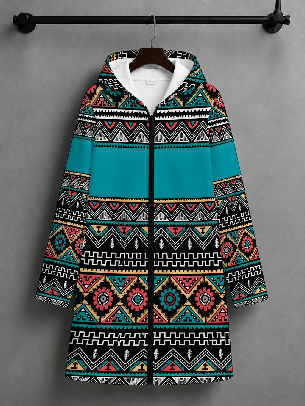 Men'S Ethnic Style Hooded Jacket Autumn Zipper Cardigan Trendy Geometric Pattern Color Block Design Stylish Streetwear Top for Daily Casual Wear - Multicolor