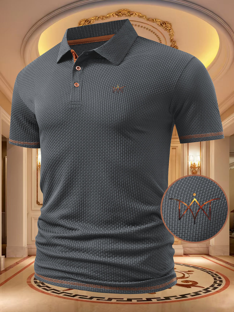 A06-4376VW Men's Popular Waffle Knit Polo Shirt, Textured Short Sleeve Casual Golf Shirt, Breathable Summer Top, Fashionable Golf T-Shirt, Suitable for Office / Vacation / Outdoor Use, Father's Day Gift - Grey