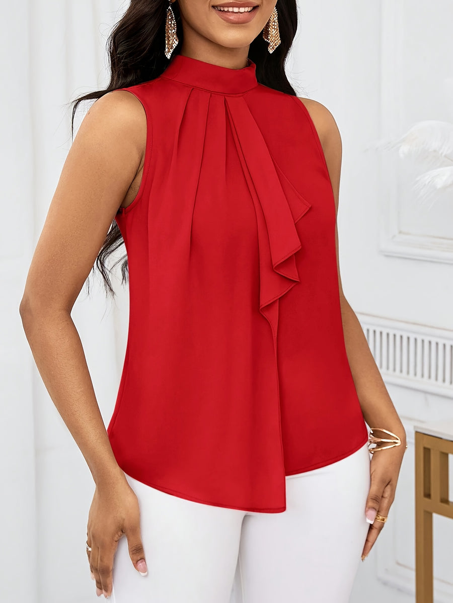 Women'S Fashion Sleeveless Short Sleeve Top - Red