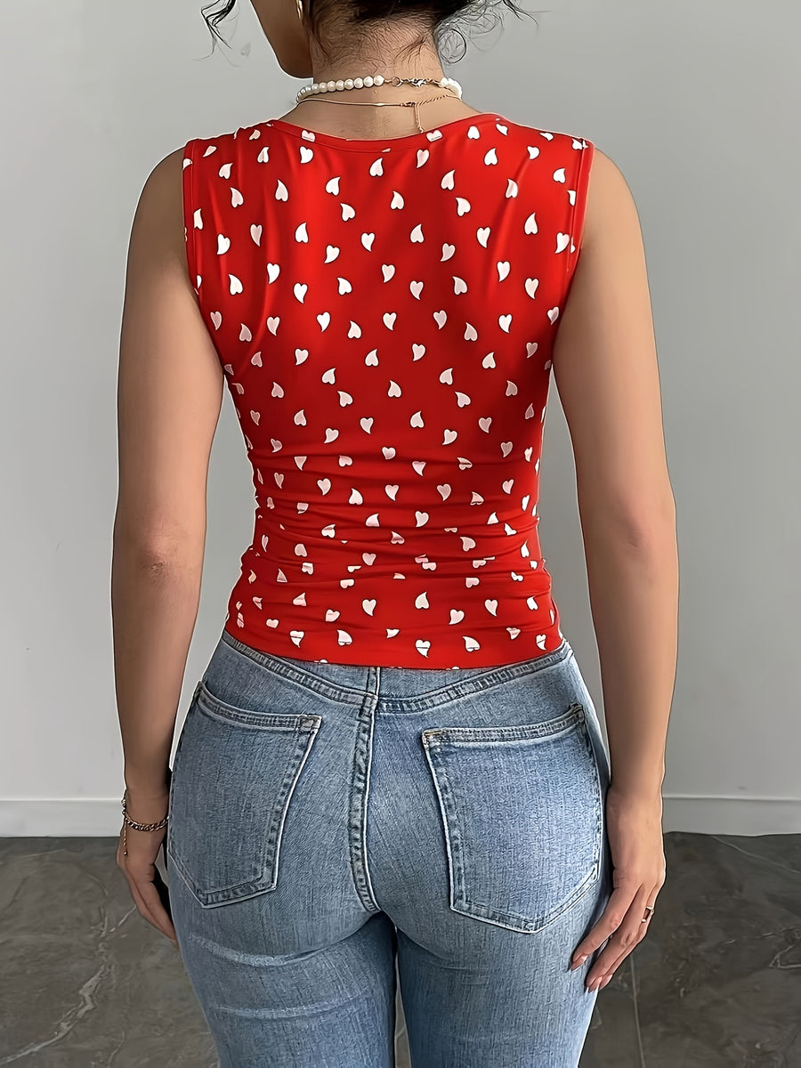 Spring/Summer 2026 New Elegant Women'S Red Heart Print Vest - Red