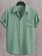 Men's Casual Multi-functional Daily Short-Sleeve Shirt with Single Pocket Embroidery, Summer Men's Shirt - Olive Green