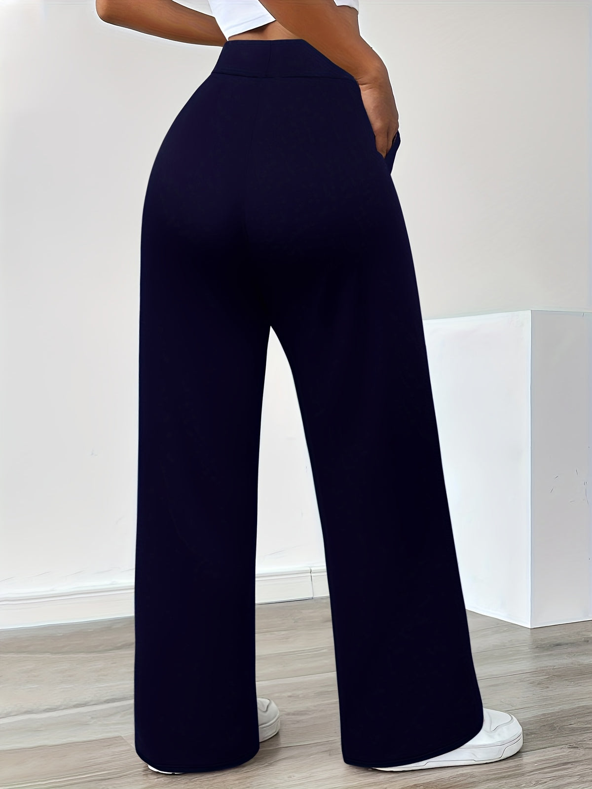 In-Stock Versatile Solid Color Stretch Straight-Leg Trousers - Navy Color