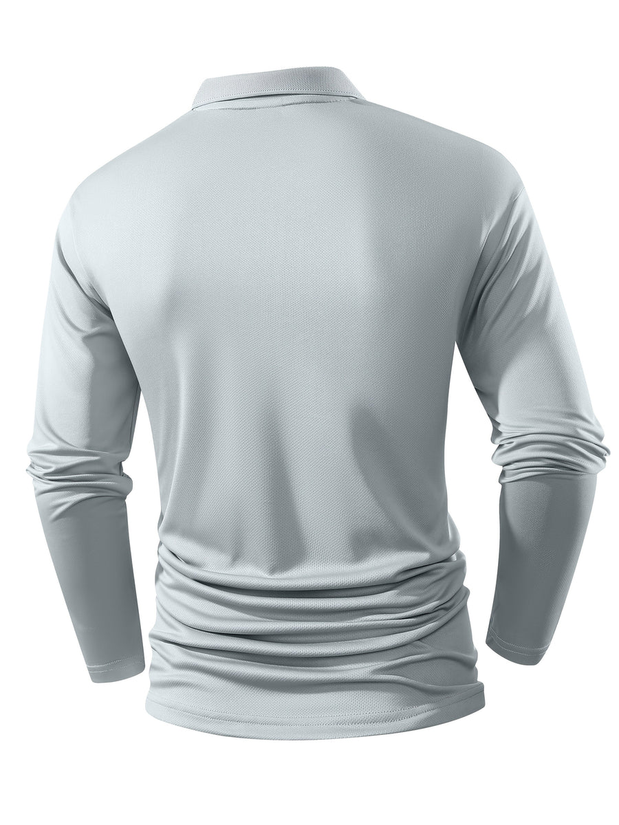 Spring And Autumn Explosive Value Three-Piece POLO Collar Long-Sleeved Top for Men, Stylish, Easy And Versatile, Solid Color Design, Multi-Color Optional Sports And Casual, Soft And Comfortable, Jumper, 220G/Square Meter Fabric Weight - Black White Gray