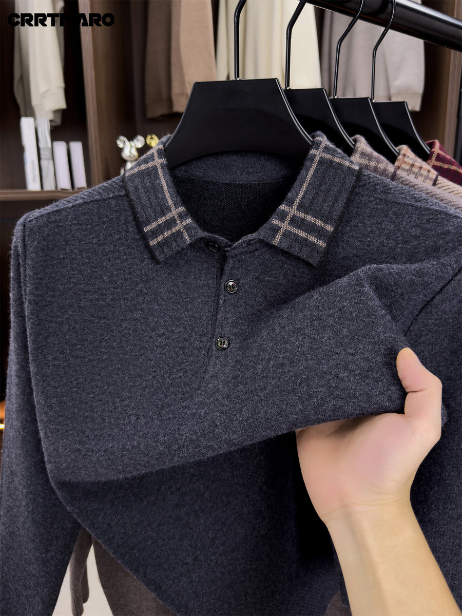 Cartmaro Autumn Winter Knit 3D Solid Color Lapel Sweater, Basic Thickened Pullover Top for Men, Fashionable Long Sleeve Knitwear - Dark Gray