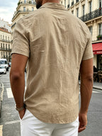 Men's Short-sleeve Shirt, Made of Comfortable and Breathable Fabric, Suitable for Daily Outings, Outdoor Sports, Travel, and Vacations. Lightweight and Airy with a Regular Fit, Ideal for the Beach, Hiking, Evening Wear, and Casual Street Style. - Khaki