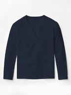 Henley Shirt Men'S Linen Long Sleeve Seasonal Lightweight Breathable V-Neck Loose Beach Vacation Casual Top - Navy Color