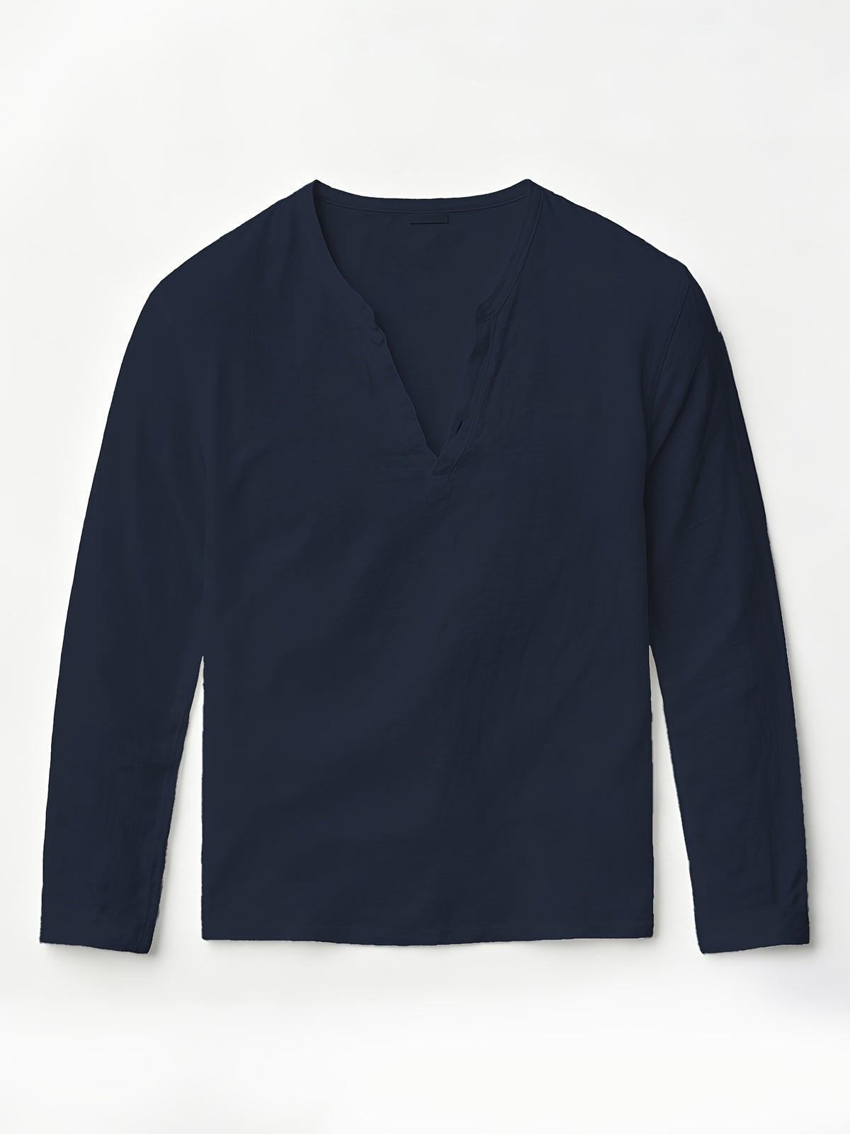 Henley Shirt Men'S Linen Long Sleeve Seasonal Lightweight Breathable V-Neck Loose Beach Vacation Casual Top - Navy Color