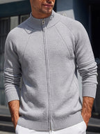 Men'S Knit Cardigan Autumn Winter Double-Headed Zipper Thickened Jacket Fashion Casual All-Match Stand Collar Sweater - Light Grey