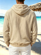 Men'S Spring Autumn New Thin Solid Linen Lightweight Hooded Sweatshirt Casual Commute Outing Fitness Party Street Fashion Athletic Casual Large Pocket Long Sleeve Hooded Top - Khaki