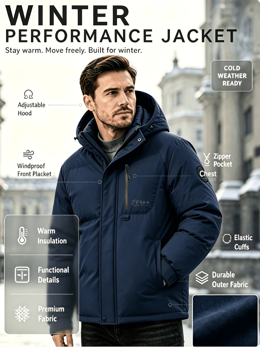 Men'S Winter Hooded Thick Jacket, Designed for Cold Seasons, Thick And Full Padding, Excellent Warmth Retention. Detachable Hood Design, One Coat Two Ways, Easily Switch Between Different Styles. Outerwear Made of High-Density Windproof Fabric - Navy Color
