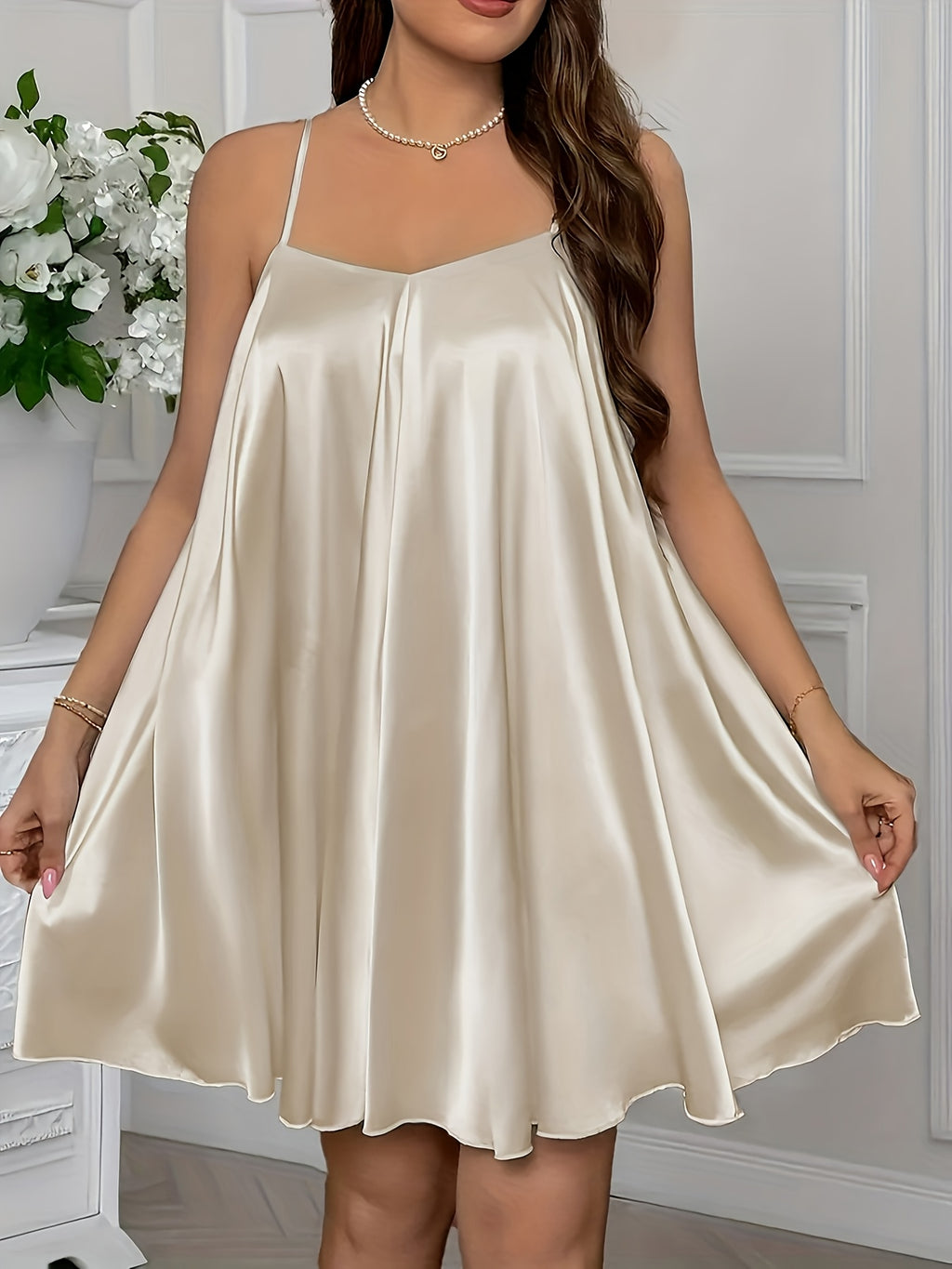 3pcs Women's Pajama Set, New Solid Color Sexy Camisole Nightgown, Loungewear Suitable for Wearing Out - Pink + Champagne Color + Red