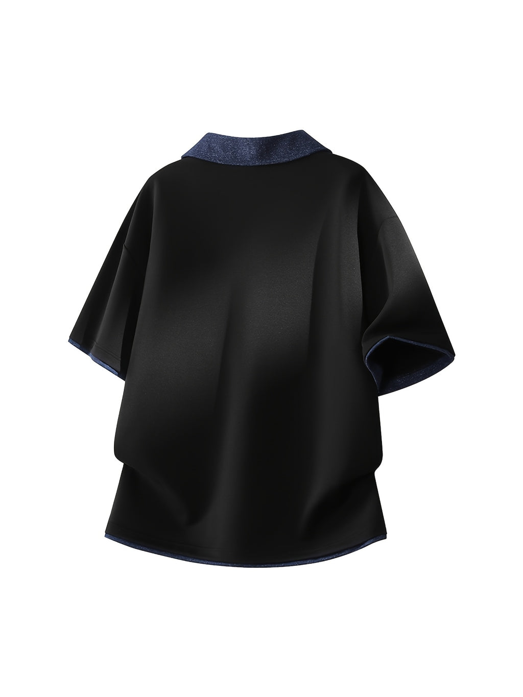 Men'S Summer Lapel Built-In Faux Two-Piece V-Neck, Cuffed Sleeves, Unisex Off-Shoulder Loose Curved Hem Drapey Short Sleeve T-Shirt - Dark Gray