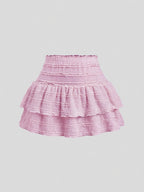 2026 New Vintage Ruffle Lace High-Waist Hip-Covering Double-Layer Flounce Mini Skirt - Pink