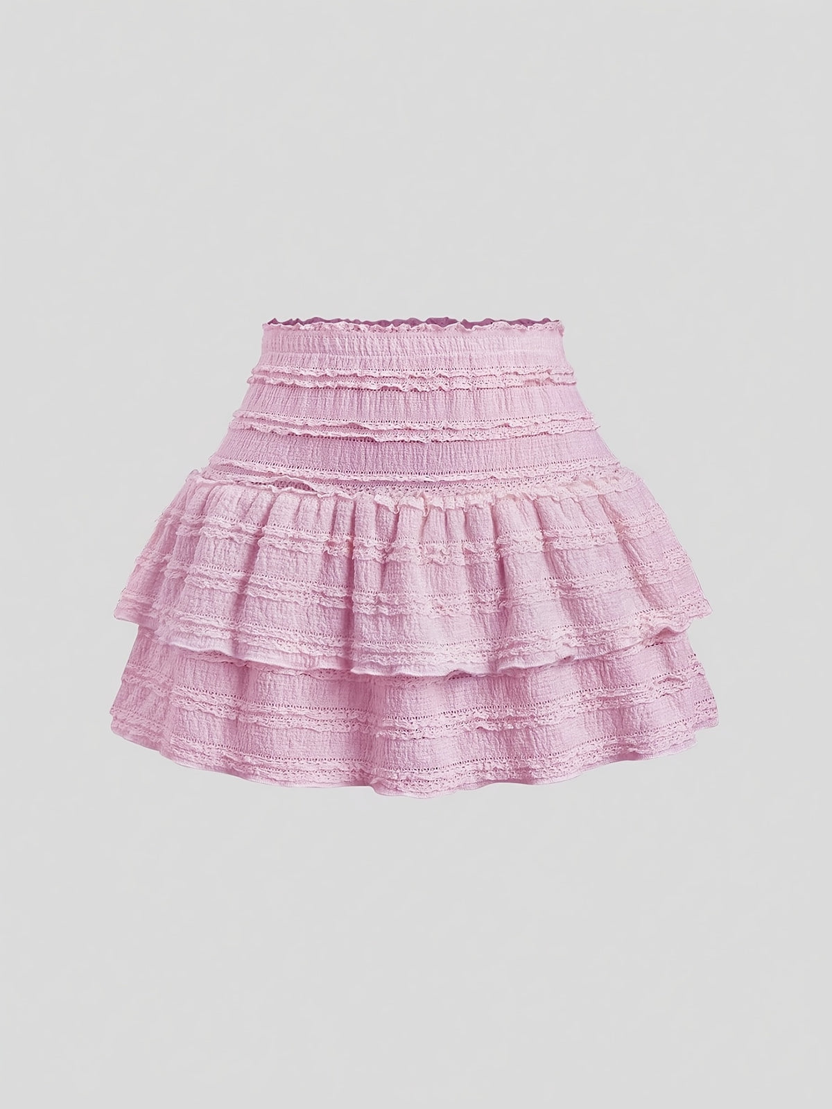 2026 New Vintage Ruffle Lace High-Waist Hip-Covering Double-Layer Flounce Mini Skirt - Pink