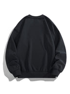 Men'S Crew Neck Sweatshirt, Spring And Autumn National Style Letter Print Pullover Top, Youth Loose Casual Versatile Long Sleeve Base Shirt - Black