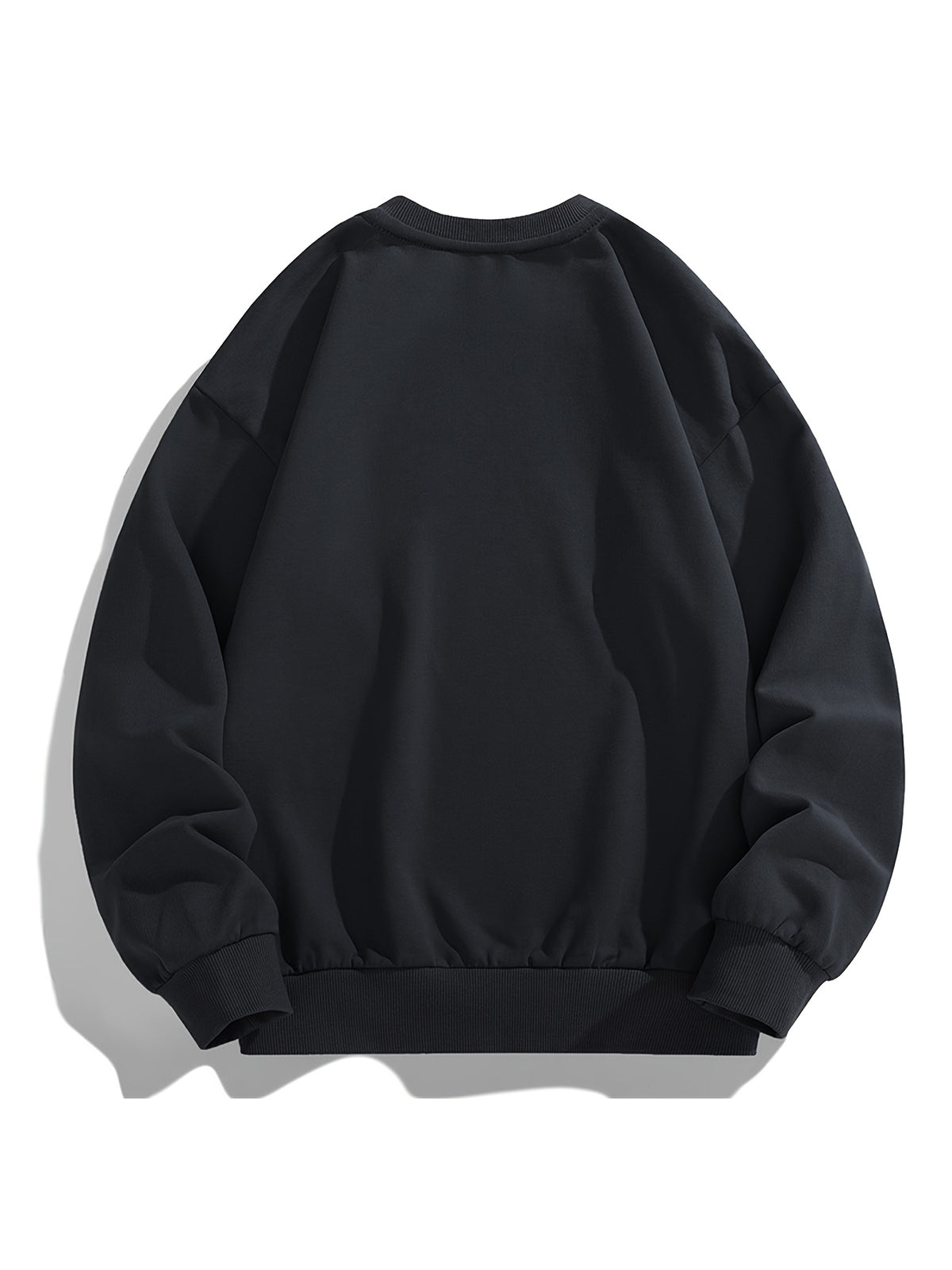 Men'S Crew Neck Sweatshirt, Spring And Autumn Skateboard Street Style Printed Pullover Top, Youth Loose Casual Versatile Long Sleeve Base Shirt - Black