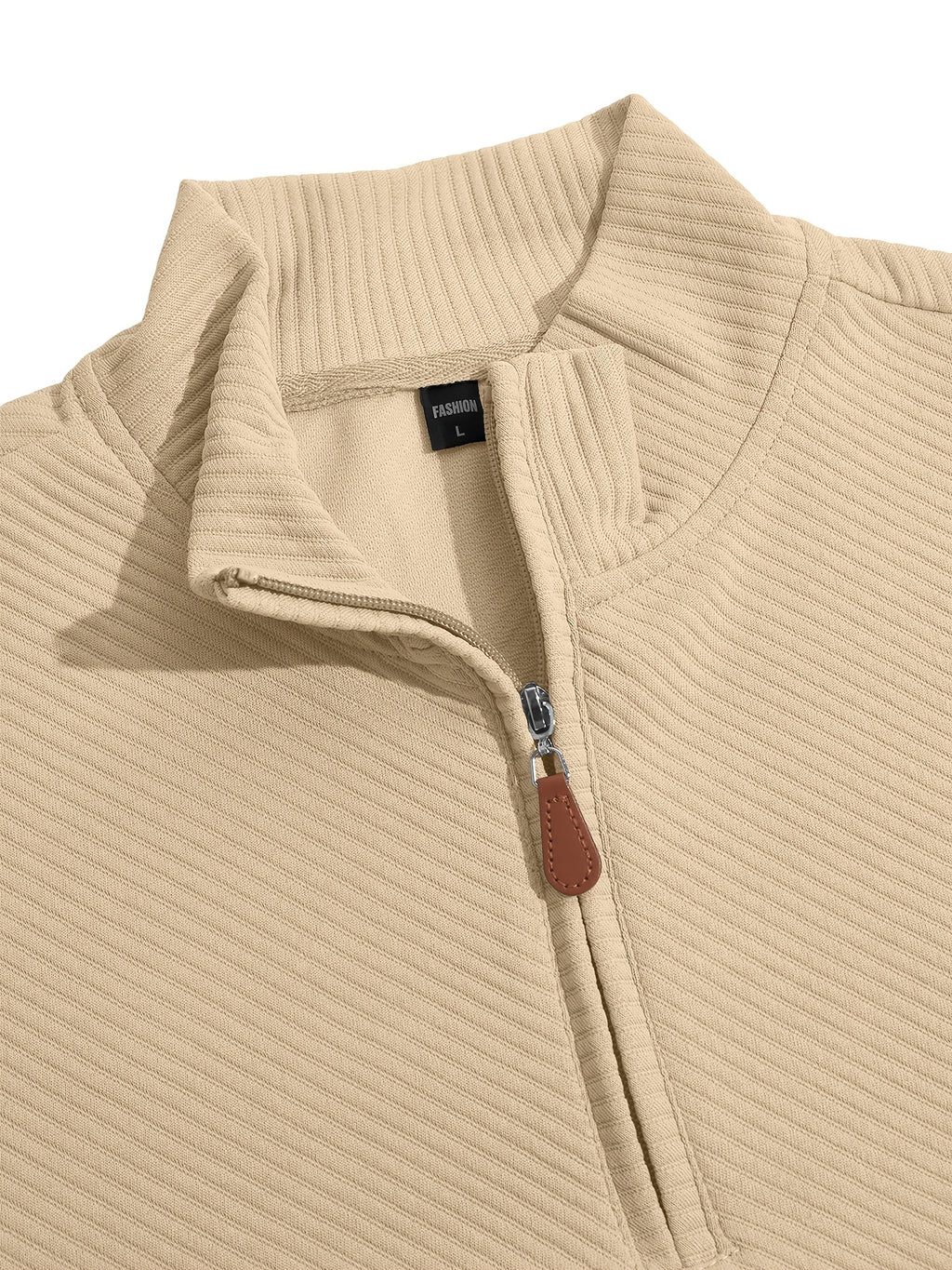BOWZ Men's Casual Top, Solid Color Stand Collar Sweatshirt, Half-Zip Design, Warm Knit Henley Shirt, Skin-Friendly and Sweat-Absorbent, Simple, Casual, Fashionable, and Versatile, Men's Autumn/Winter Long-Sleeve Top, Suitable for Daily Leisure - Apricot