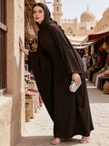 Loose-Fitting Long Dress with Batwing Sleeves, Perfect for Muslim Wear, Ideal for Vacations - Coffee Brown