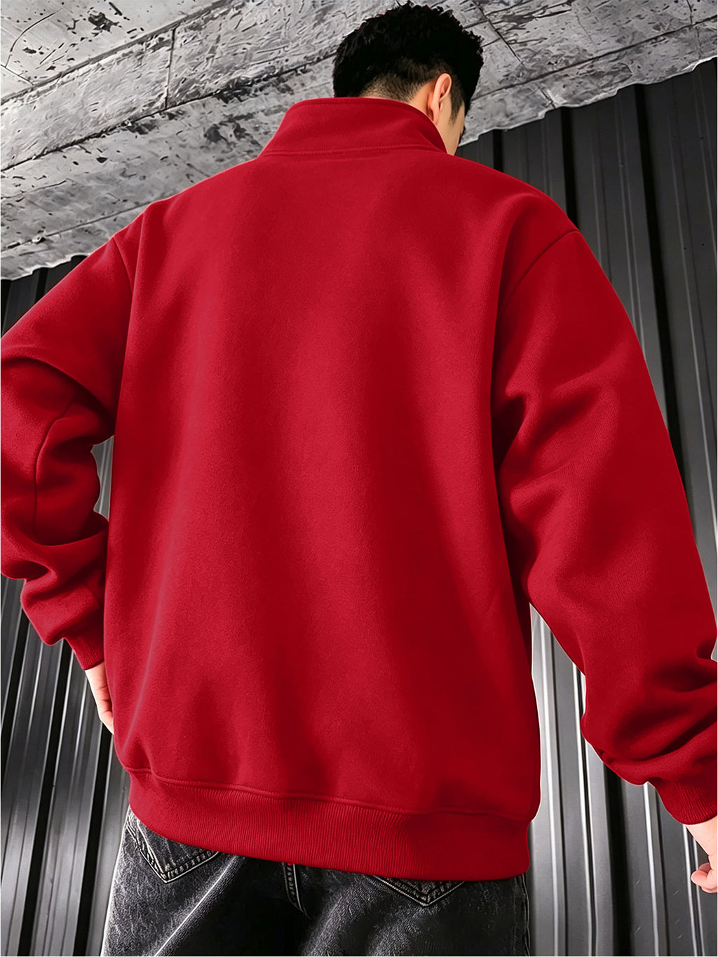 Men's Stand Collar Jacket Outerwear for Outdoor Commuting, Simple Casual Long Sleeve Spring/Autumn Pocket Style with Ribbed Cuffs, Full Zipper Closure, Side Zipper Pockets, Cardigan Jacket - Red