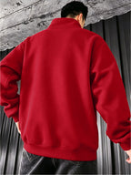Men's Stand Collar Jacket Outerwear for Outdoor Commuting, Simple Casual Long Sleeve Spring/Autumn Pocket Style with Ribbed Cuffs, Full Zipper Closure, Side Zipper Pockets, Cardigan Jacket - Red