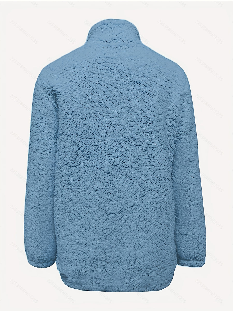 Women's Casual Fashion Pullover Zip-Up Long Sleeve Top - Peacock Blue