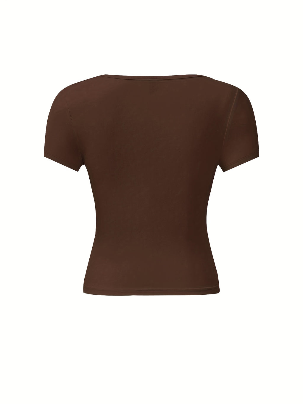 4pcs Set U-Neck Short-Sleeved T-Shirt Women'S Summer New Solid Color Slim Short All-Match Top - Brown+Black+White+Dark Gray