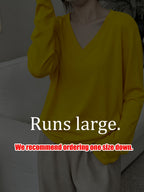 Loose Fit Drop Shoulder Sleeves Relaxed Style Women's Long Sleeve T-Shirt Polyester Women's Autumn Top Thin V-Neck Pullover Solid Color Basic Style Women's Casual Base Layer Spring/Autumn Women's Clothing Machine Washable, Not Dry Cleanable Autumn - Yellow