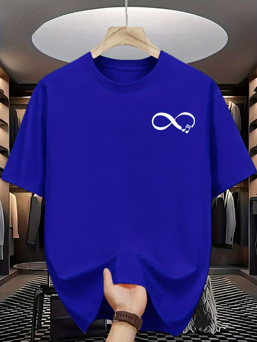 Men'S Casual Summer T-Shirt with Stylish Infinity Symbol & Heartbeat Print - Breathable Polyester, Crew Neck, Short Sleeve, Regular Fit - Perfect for Casual Attire - Royal Blue