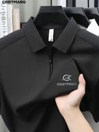 Katemar CRRTMARO New Summer Men's Short Sleeve Polo Shirt, Lapel Simple Business Casual High-End Breathable Half-Sleeve T-Shirt, Men's Apparel JX - Black