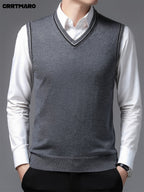 Men'S Solid Color, Business Casual Sweater Vest, Warm Casual Layering Top for Fall And Winter - Medium Gray