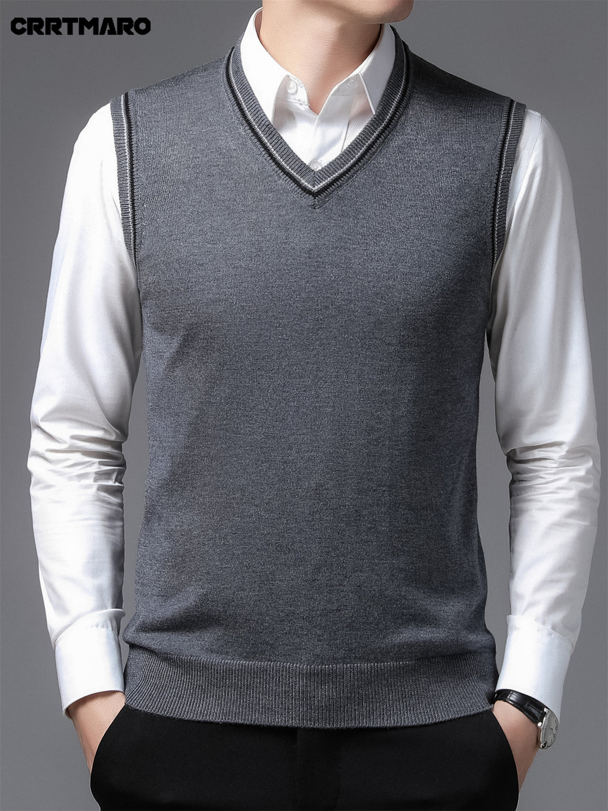 Men'S Solid Color, Business Casual Sweater Vest, Warm Casual Layering Top for Fall And Winter - Medium Gray