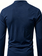 2026 New Men'S Casual Outdoor Tie-Neck Polo Shirt - K, Long Sleeve for All Seasons, Button-Less Design with Cross Drawstring, Stand Collar, Breathable And Comfortable, Quick-Dry - Navy Color