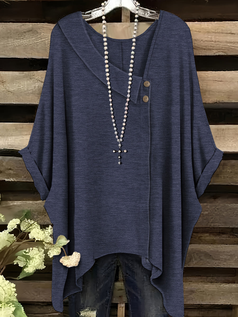 Plus Size - Plus Size - Fashionable New Polo with Buttons, Women'S Plus Size Short Sleeve T-Shirt, Unique Short Sleeves, Stylish Casual Women'S Wear, Loose Fit Clothing, Additions Not Included - Navy Color