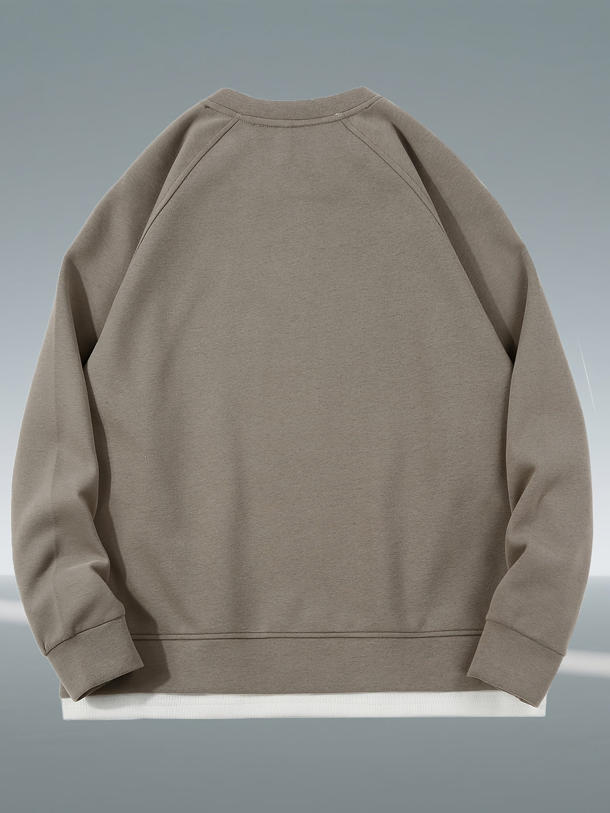 Autumn And Winter New Men'S Heavyweight 350G Fake Two-Piece Crew Neck Sweatshirt, Fashionable Raglan Sleeve Versatile Pullover, Loose Blend 67% + 33% Fiber Sports Sweatshirt - Gray Green