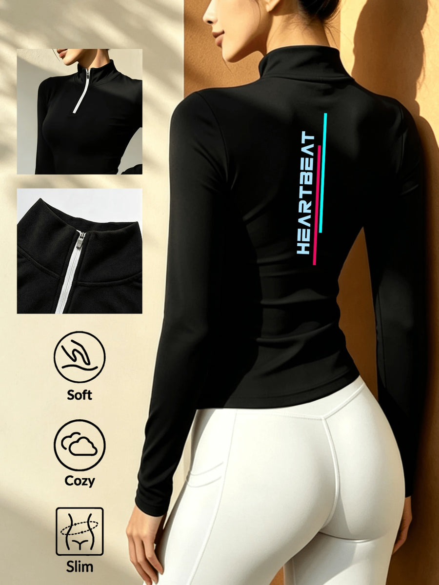 Women'S Soft Zipper Inner Top, Perfect for Cold Autumn And Winter Like Cycling, And Fitness - Black