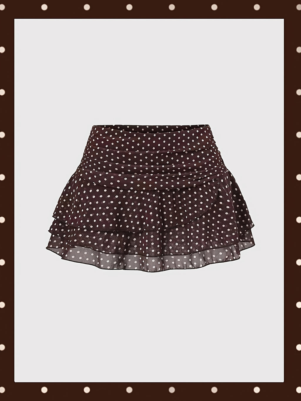 Summer New Style Women'S French Retro Style Pleated Waist Chiffon Skirt with Side Ruffles And Layered Ruffles, Short Cake Dress for Petite, All-Match Atmospheric Polka Dot Half-Length Skirt - Dark Brown
