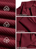 BOWZ Men's Casual Top, Solid Color Stand Collar Sweatshirt, Half-Zip Design, Warm Knit Henley Shirt, Skin-Friendly and Sweat-Absorbent, Simple, Casual, Fashionable, and Versatile, Men's Autumn/Winter Long-Sleeve Top, Suitable for Daily Leisure - Burgundy