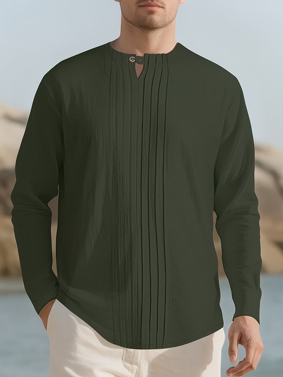 Men's Casual Shirts, Long-sleeve Casual Shirts, T-shirts, Men's Fashion Casual Wear, Solid Color Linen Long-sleeve Shirts, Breathable and Comfortable Short-sleeve Design, Quick-drying Fabric, Suitable for Wearing in Late Spring, Summer, and Early - Army Green