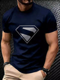 Adult T-Shirt Superman Logo Print Design Men'S Daily Casual Short Sleeve - Navy Color