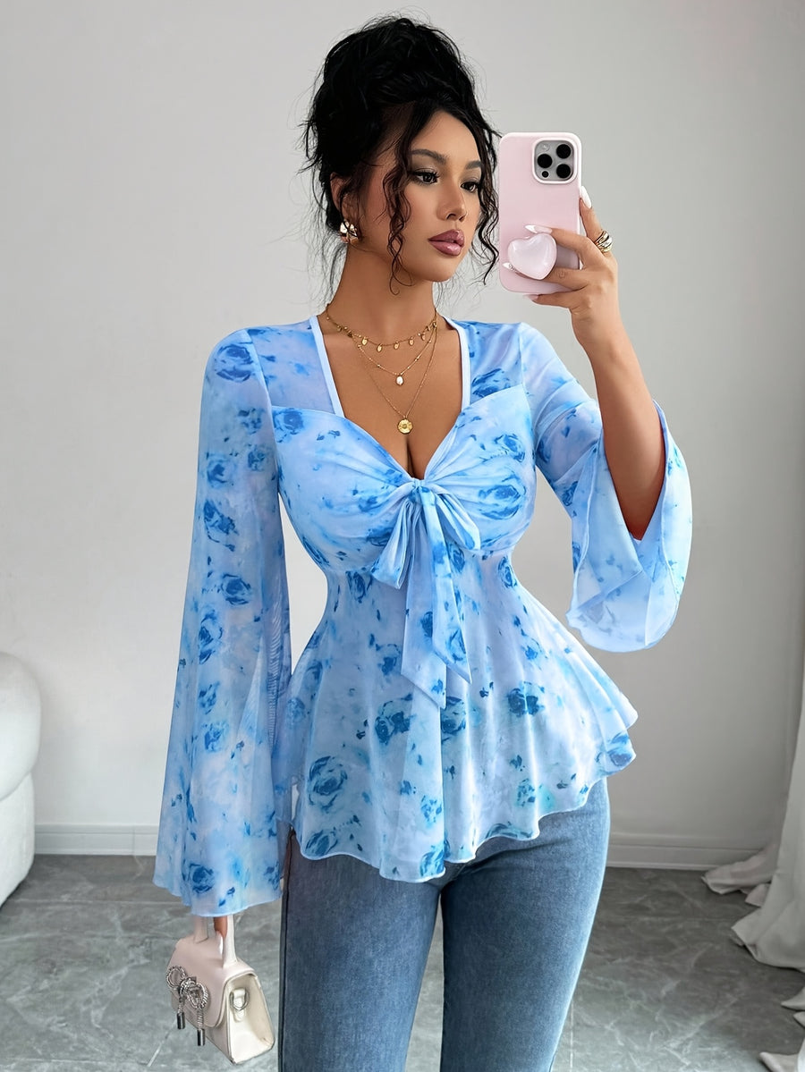 Women'S Fashion Casual Printed Top - Blue