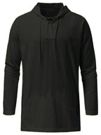 Men's Casual Sports Long Sleeved Hooded Sweatshirt, Drawstring, Solid Color Clothing, Suitable for Daily Use, Casual Exercise Use - Black