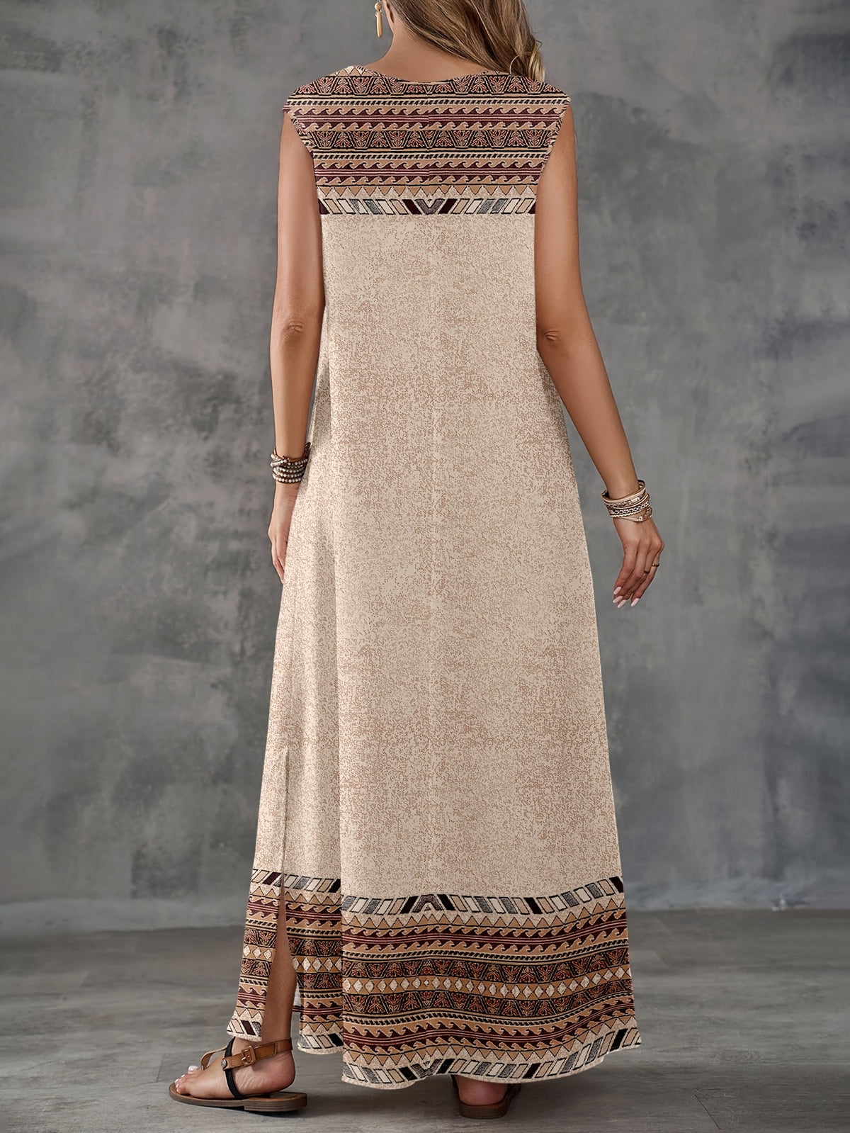 Women's Casual Minimalist Geometric Print Dress, Suitable for Spring/Summer Vacation Wear, Summer Dress - Multicolor