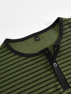 Men's Summer Short-Sleeve Color-Block Striped T-Shirt - Military Green